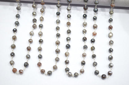Mystic Chocolate Moonstone Faceted Round Shape Rosary Beaded Chain , 6 - 6.50 mm , RB-6028
