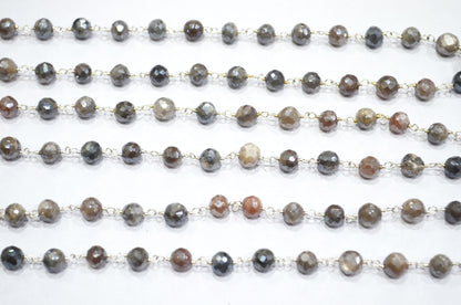 Mystic Chocolate Moonstone Faceted Round Shape Rosary Beaded Chain , 6 - 6.50 mm , RB-6028