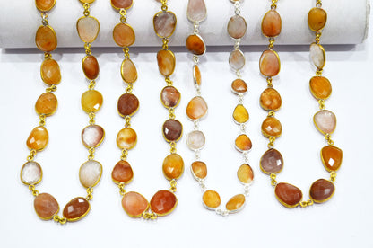 Natural Camel Rutile Faceted Slice Shape Connector Chain , 11 - 15 mm , RB-6030