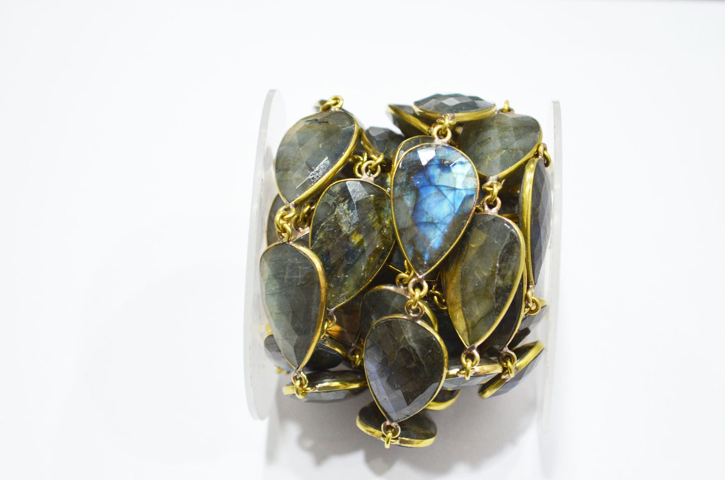 Labradorite Faceted Pear Shape Connector Chain , 16x25 mm , RB-6031