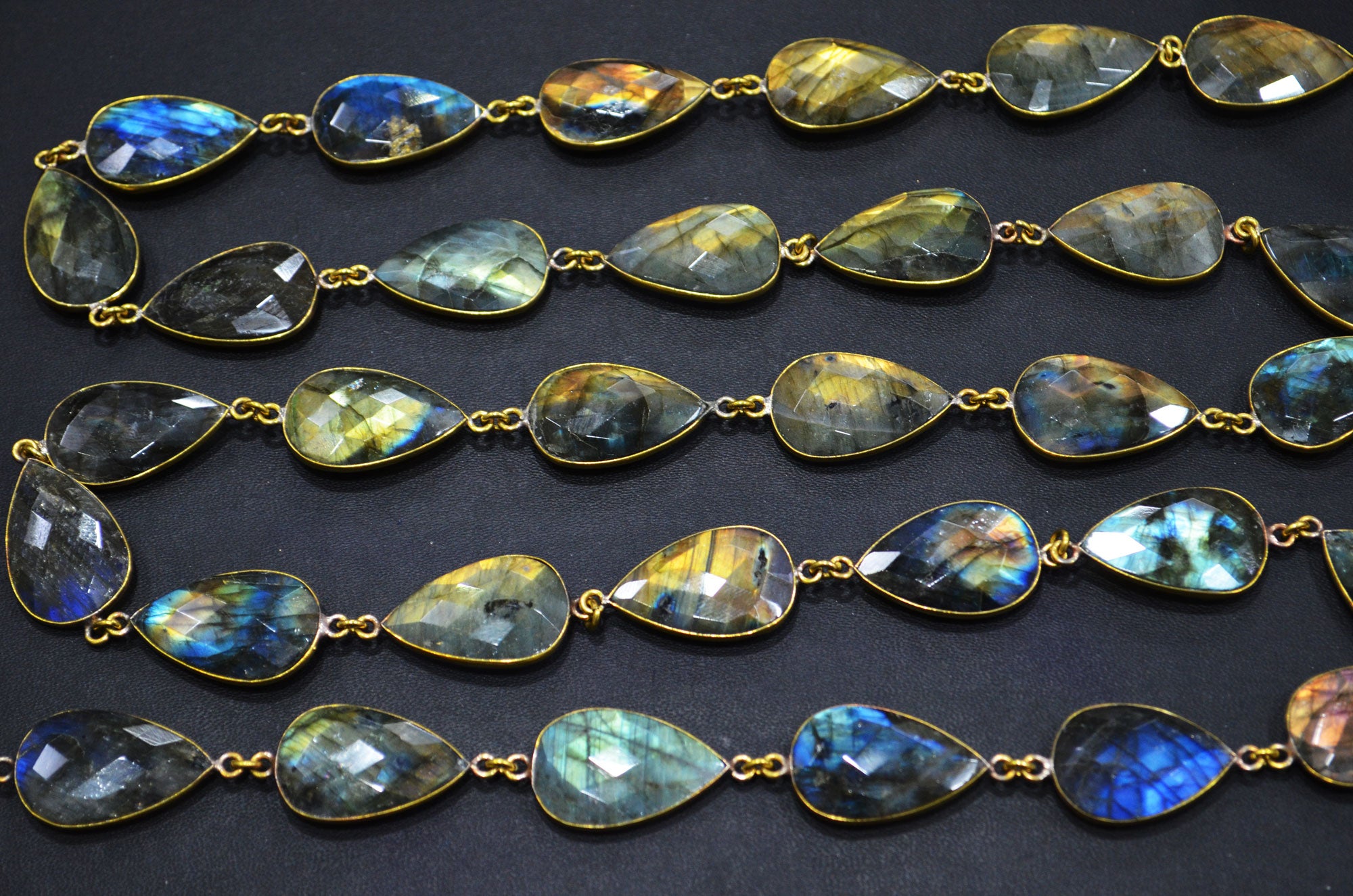 Labradorite Faceted Pear Shape Connector Chain , 16x25 mm , RB-6031