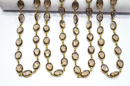 Smoky Hydro Quartz Faceted Oval Shape Connector Chain , 9x13 mm , RB-6032