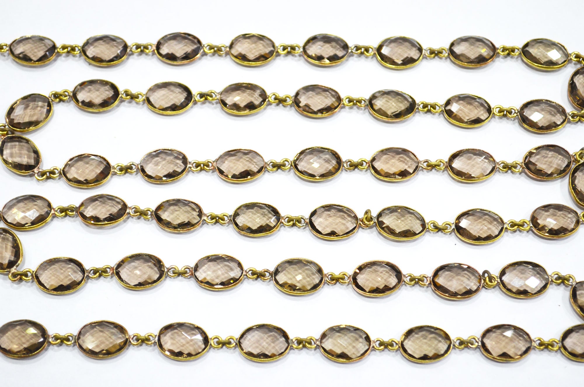 Smoky Hydro Quartz Faceted Oval Shape Connector Chain , 9x13 mm , RB-6032