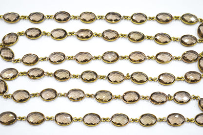 Smoky Hydro Quartz Faceted Oval Shape Connector Chain , 9x13 mm , RB-6032
