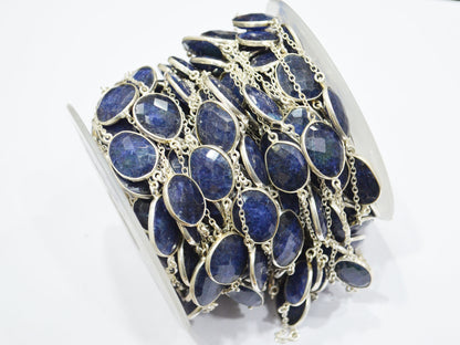 Sapphire Quartz Dyed Mesh Slice Hand Made Connector Chain , Sapphire Quartz Dyed Mesh Bezel Link Chain , 15 - 21 mm , RB-6033