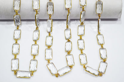 Crystal Hydro Quartz Faceted Baguette Shape Connector Chain , 10x20 mm , RB-6039