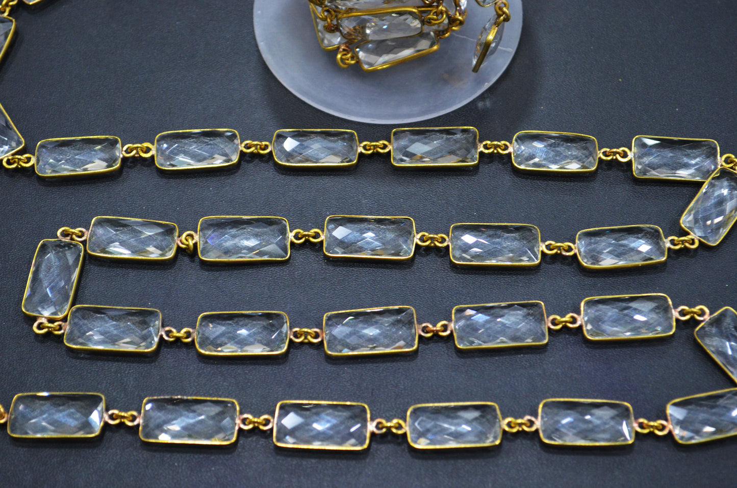 Crystal Hydro Quartz Faceted Baguette Shape Connector Chain , 10x20 mm , RB-6039