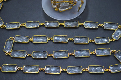 Crystal Hydro Quartz Faceted Baguette Shape Connector Chain , 10x20 mm , RB-6039
