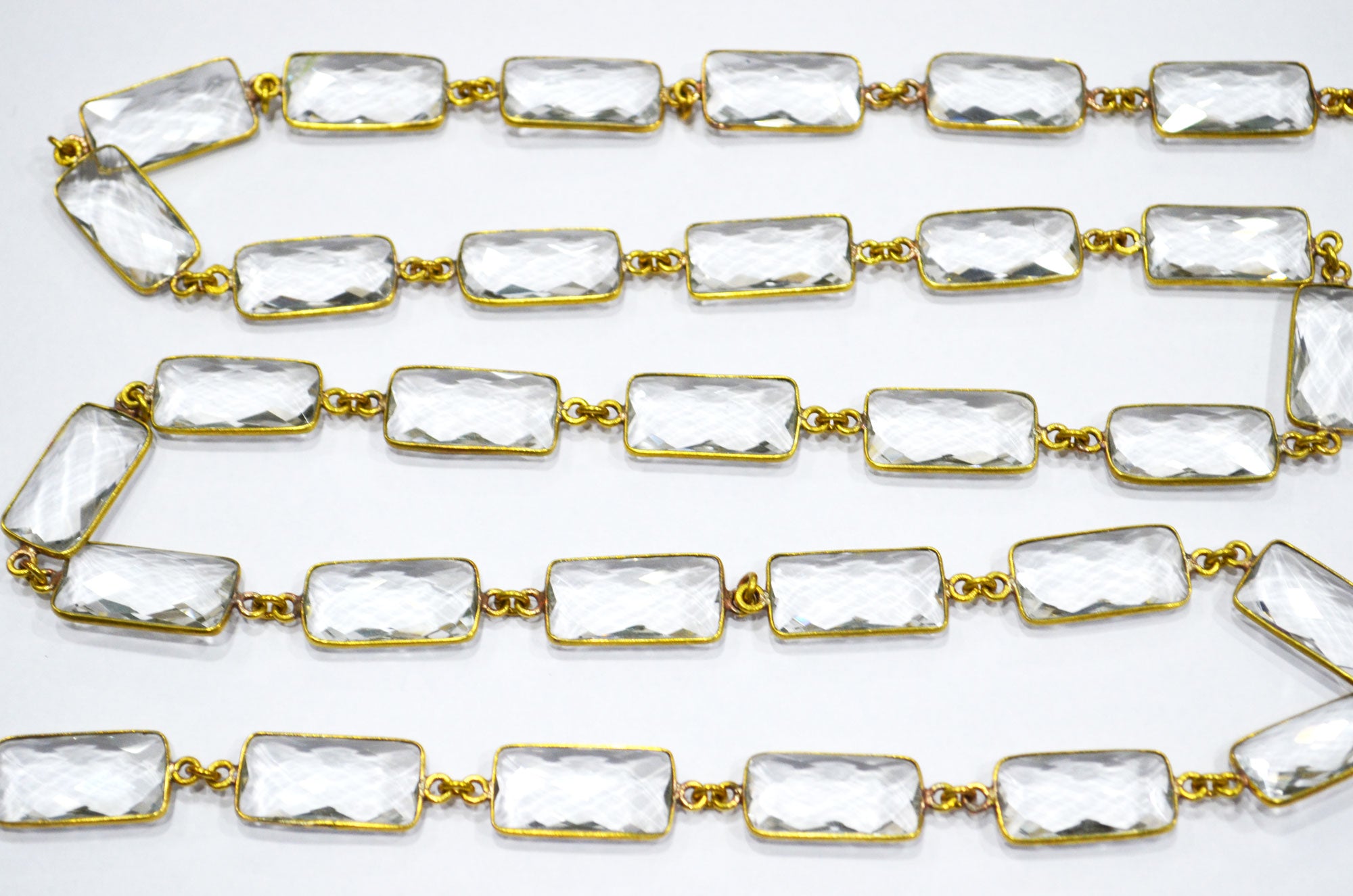 Crystal Hydro Quartz Faceted Baguette Shape Connector Chain , 10x20 mm , RB-6039