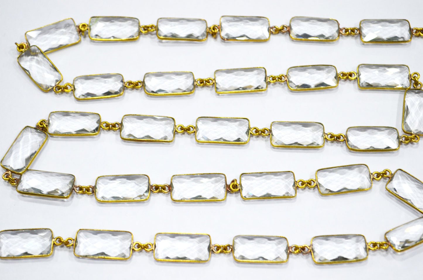 Crystal Hydro Quartz Faceted Baguette Shape Connector Chain , 10x20 mm , RB-6039