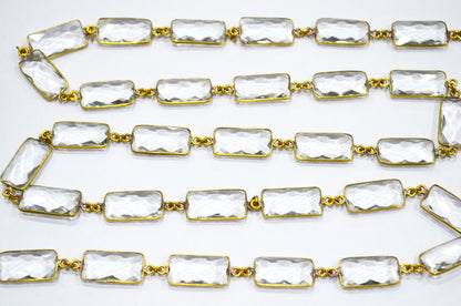 Crystal Hydro Quartz Faceted Baguette Shape Connector Chain , 10x20 mm , RB-6039