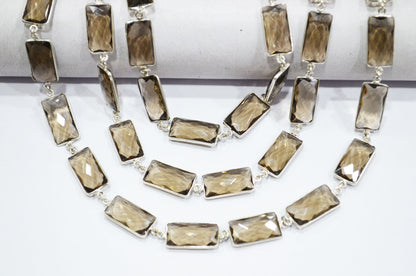 Smoky Hydro Quartz Faceted Baguette Shape Connector Chain , 10x20 mm , RB-6041