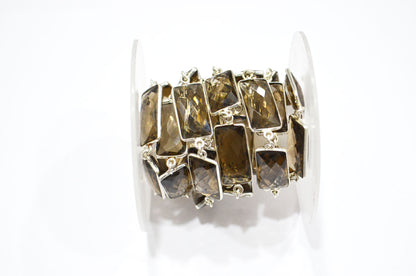 Smoky Hydro Quartz Faceted Baguette Shape Connector Chain , 10x20 mm , RB-6041