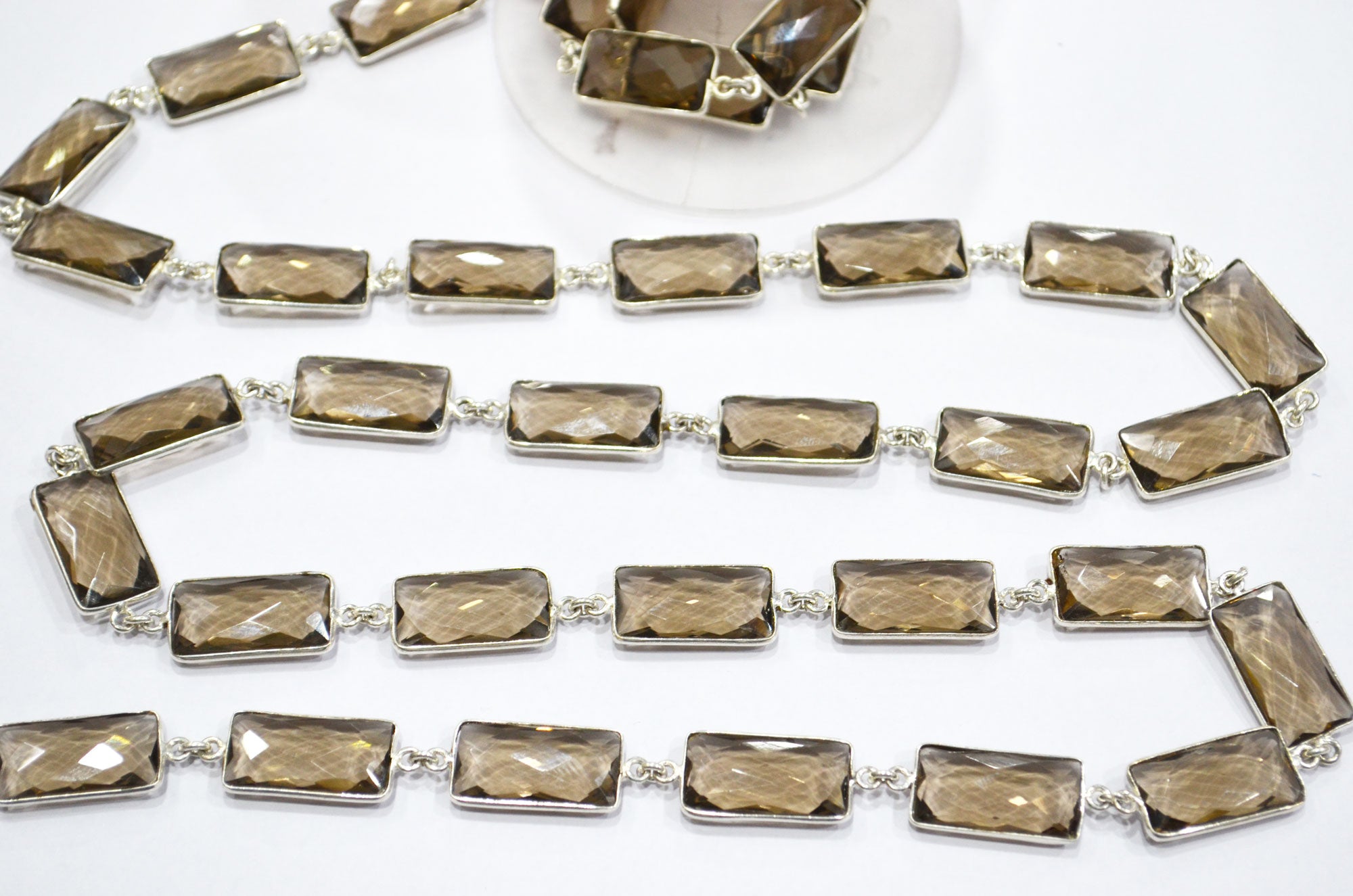 Smoky Hydro Quartz Faceted Baguette Shape Connector Chain , 10x20 mm , RB-6041