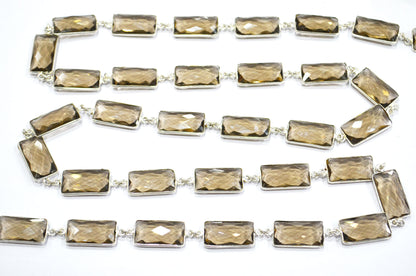 Smoky Hydro Quartz Faceted Baguette Shape Connector Chain , 10x20 mm , RB-6041