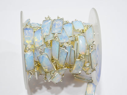 Opalite Hydro Quartz Faceted Baguette Shape Connector Chain , 10x20 mm , RB-6042