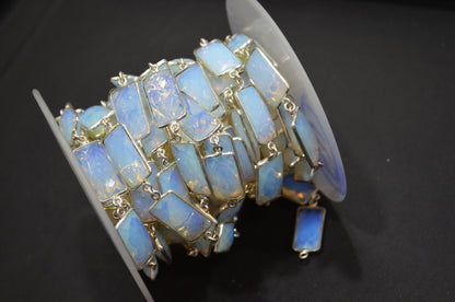 Opalite Hydro Quartz Faceted Baguette Shape Connector Chain , 10x20 mm , RB-6042