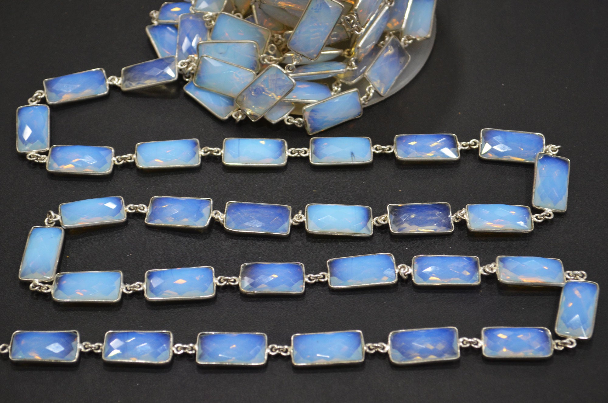 Opalite Hydro Quartz Faceted Baguette Shape Connector Chain , 10x20 mm , RB-6042