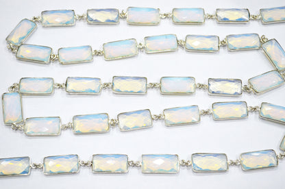 Opalite Hydro Quartz Faceted Baguette Shape Connector Chain , 10x20 mm , RB-6042
