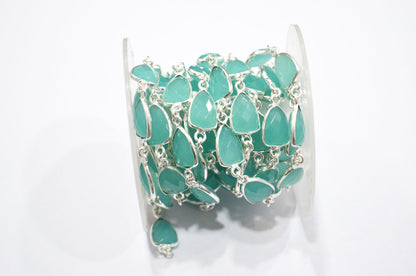 Aqua Color Hydro Quartz Faceted Trillion Shape Connector Chain , 10x13 mm , RB-6043