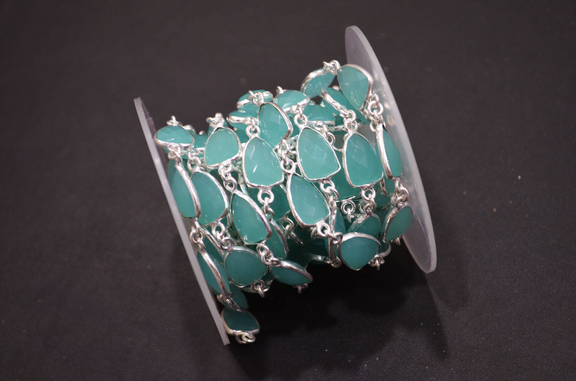 Aqua Color Hydro Quartz Faceted Trillion Shape Connector Chain , 10x13 mm , RB-6043