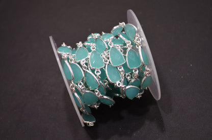 Aqua Color Hydro Quartz Faceted Trillion Shape Connector Chain , 10x13 mm , RB-6043