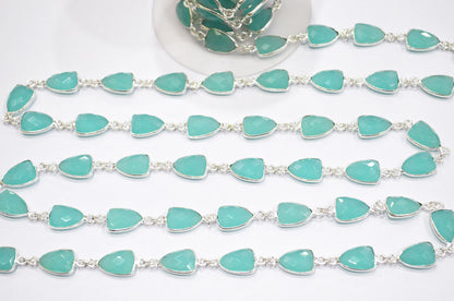 Aqua Color Hydro Quartz Faceted Trillion Shape Connector Chain , 10x13 mm , RB-6043