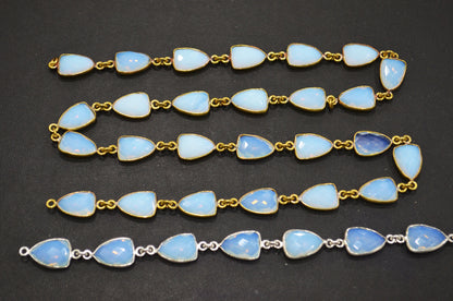 Opalite Hydro Quartz Faceted Trillion Shape Connector Chain , 10x13 mm , RB-6044