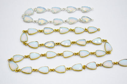 Opalite Hydro Quartz Faceted Trillion Shape Connector Chain , 10x13 mm , RB-6044