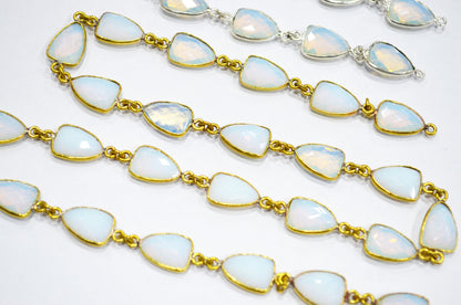 Opalite Hydro Quartz Faceted Trillion Shape Connector Chain , 10x13 mm , RB-6044