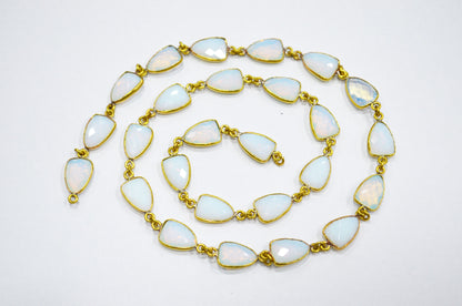 Opalite Hydro Quartz Faceted Trillion Shape Connector Chain , 10x13 mm , RB-6044