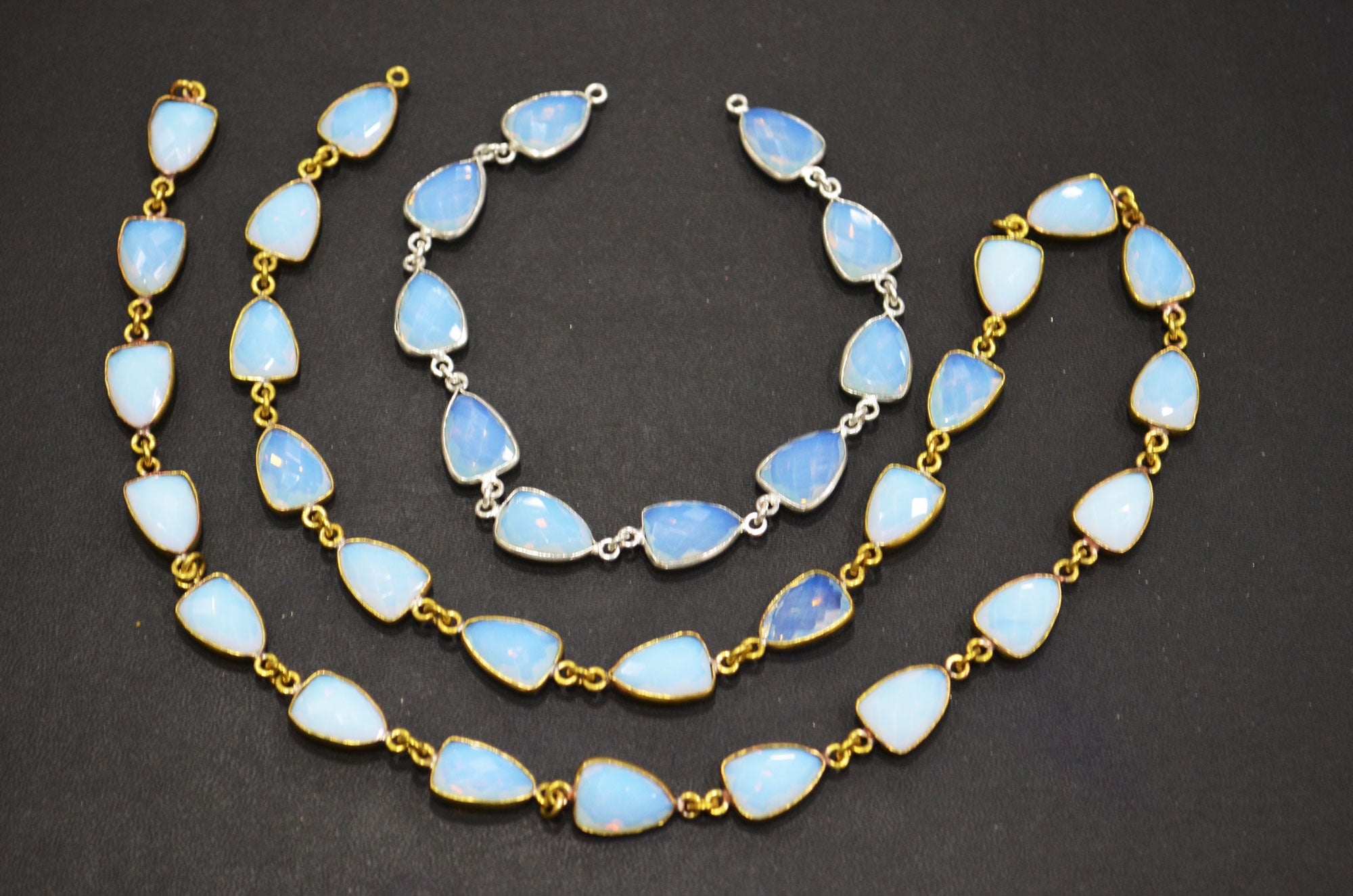 Opalite Hydro Quartz Faceted Trillion Shape Connector Chain , 10x13 mm , RB-6044