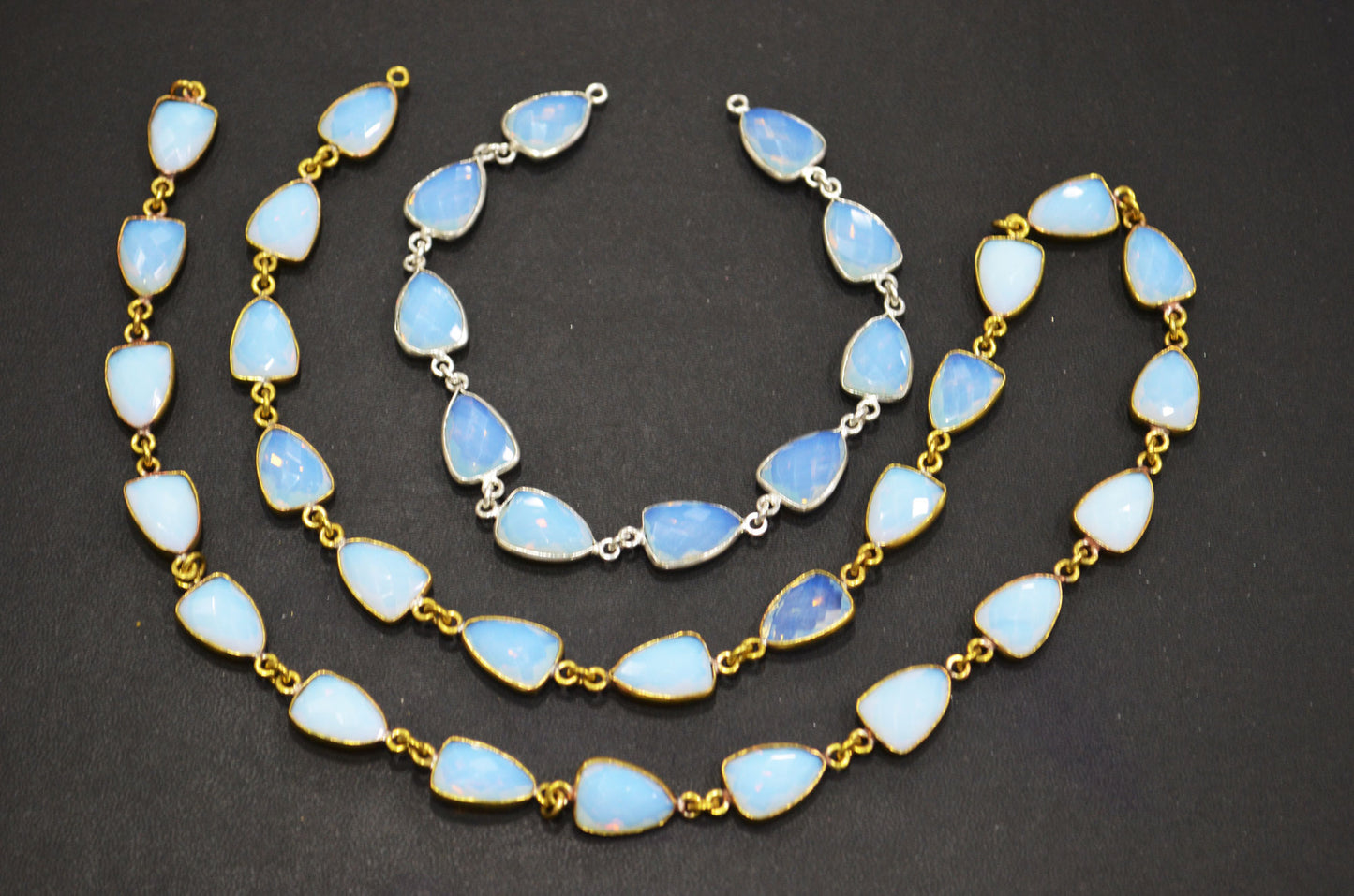 Opalite Hydro Quartz Faceted Trillion Shape Connector Chain , 10x13 mm , RB-6044