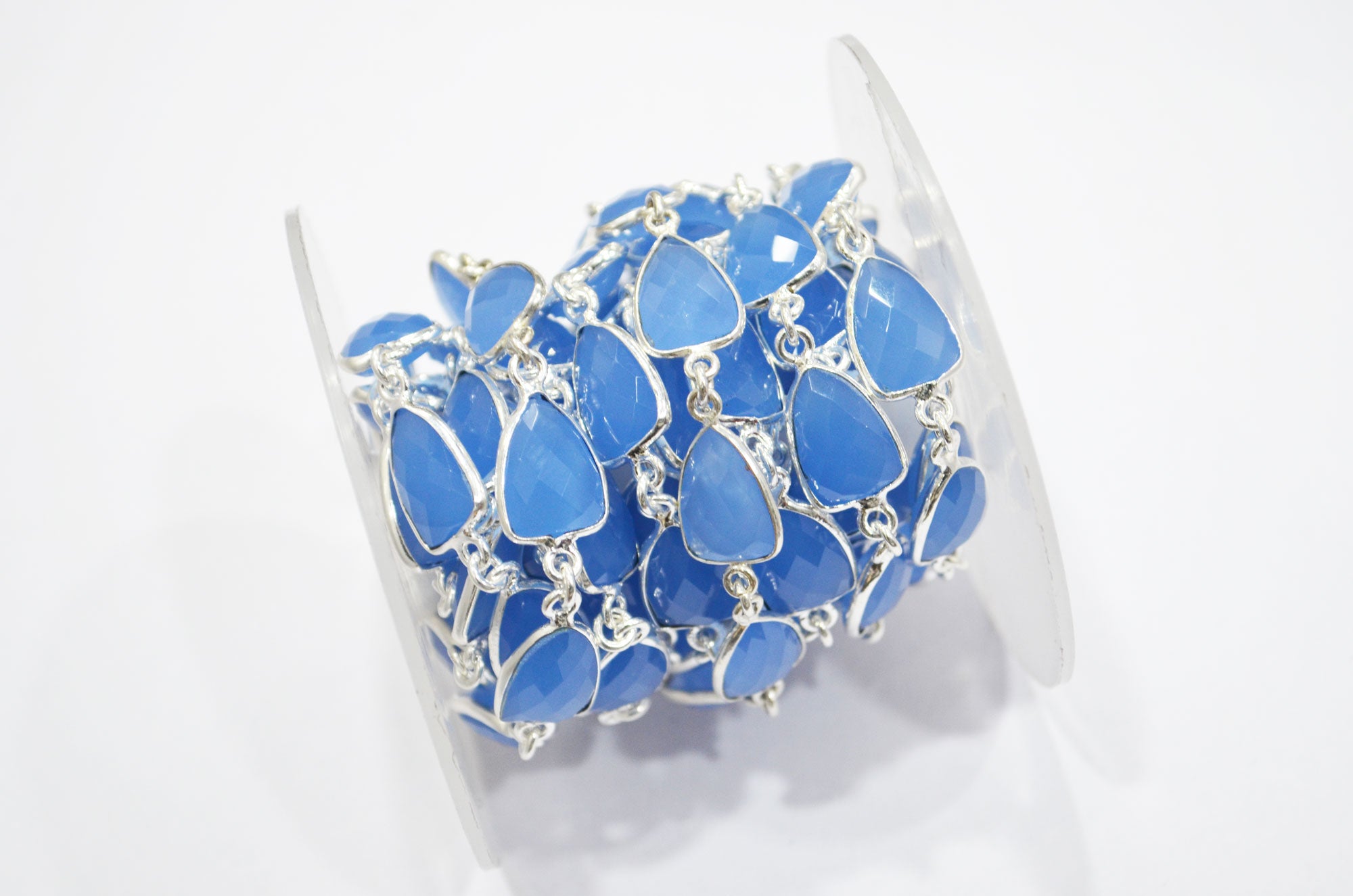 Calcite Blue Hydro Quartz Faceted Trillion Shape Connector Chain , 10x13 mm , RB-6045