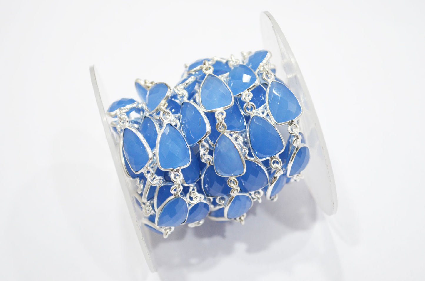 Calcite Blue Hydro Quartz Faceted Trillion Shape Connector Chain , 10x13 mm , RB-6045