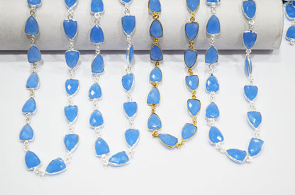 Calcite Blue Hydro Quartz Faceted Trillion Shape Connector Chain , 10x13 mm , RB-6045