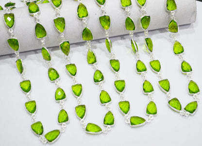 Peridot Hydro Quartz Faceted Trillion Shape Connector Chain , 10x13 mm , RB-6046