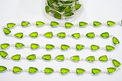 Peridot Hydro Quartz Faceted Trillion Shape Connector Chain , 10x13 mm , RB-6046