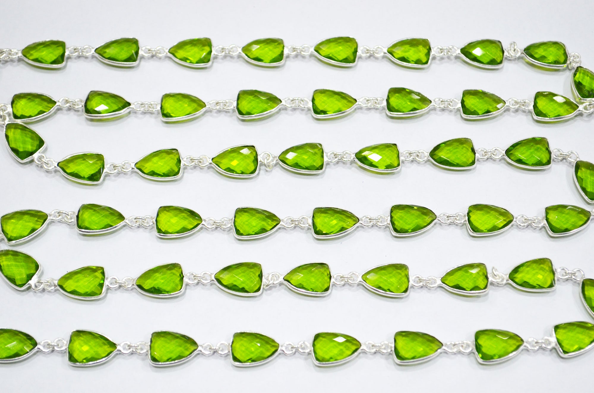 Peridot Hydro Quartz Faceted Trillion Shape Connector Chain , 10x13 mm , RB-6046