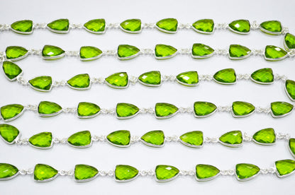 Peridot Hydro Quartz Faceted Trillion Shape Connector Chain , 10x13 mm , RB-6046