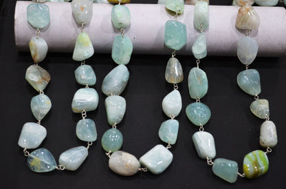 Aqua Chalcedony Smooth Nuggets Rosary Beaded Chain , 10 - 20 mm , RB-6047