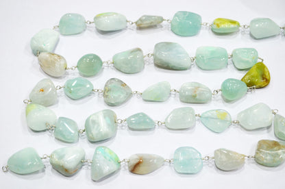 Aqua Chalcedony Smooth Nuggets Rosary Beaded Chain , 10 - 20 mm , RB-6047