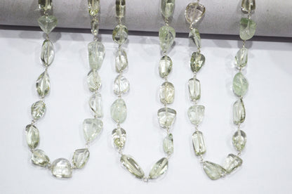 Green Amethyst Smooth Nuggets Rosary Beaded Chain , 6 - 11 mm , RB-6048
