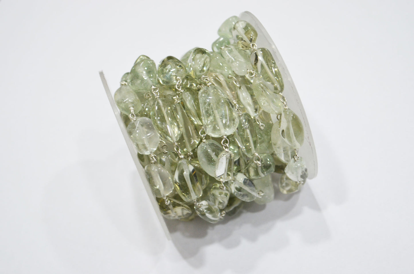 Green Amethyst Smooth Nuggets Rosary Beaded Chain , 6 - 11 mm , RB-6048
