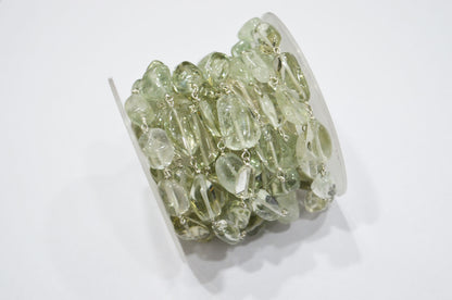 Green Amethyst Smooth Nuggets Rosary Beaded Chain , 6 - 11 mm , RB-6048