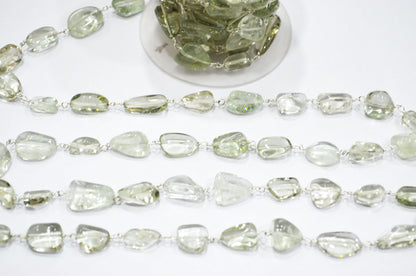 Green Amethyst Smooth Nuggets Rosary Beaded Chain , 6 - 11 mm , RB-6048