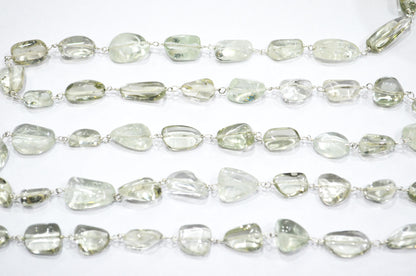 Green Amethyst Smooth Nuggets Rosary Beaded Chain , 6 - 11 mm , RB-6048