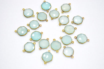 Aqua Chalcedony Faceted Octagon Shape Double Bail Connector , Sold By Piece , 16 mm , RB-6056