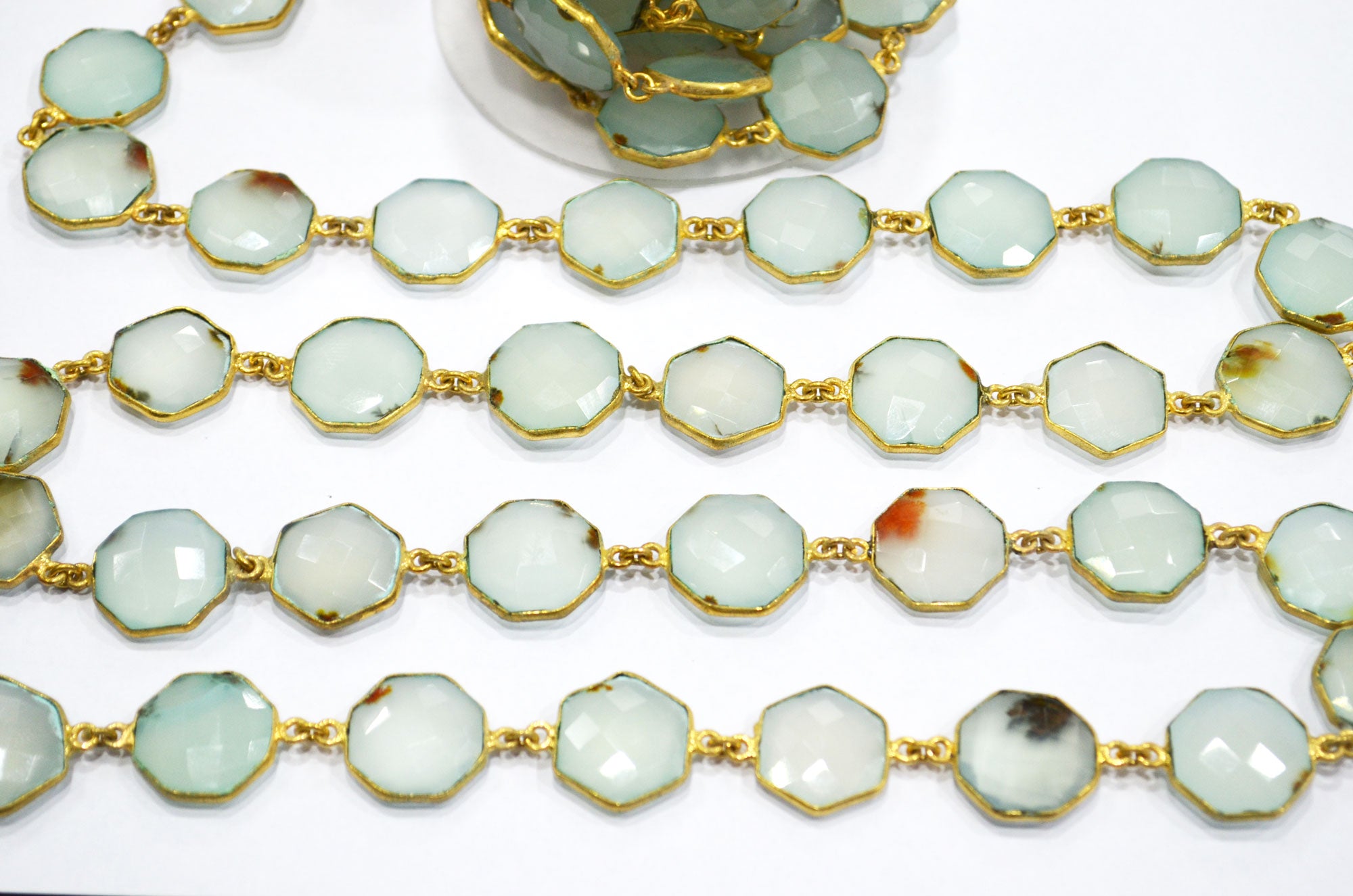 Aqua Chalcedony Faceted Octagon Shape Connector Chain , 17 mm , RB-6056A