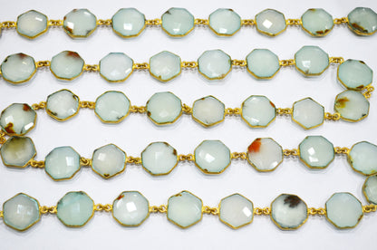 Aqua Chalcedony Faceted Octagon Shape Connector Chain , 17 mm , RB-6056A